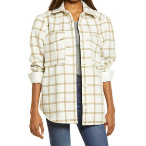 Treasure & Bond Plaid Puff Sleeve Shirt Jacket 1X Long Sleeve Flap Pockets NWT